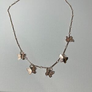 Gold and Pink Tinted Butterfly Necklace